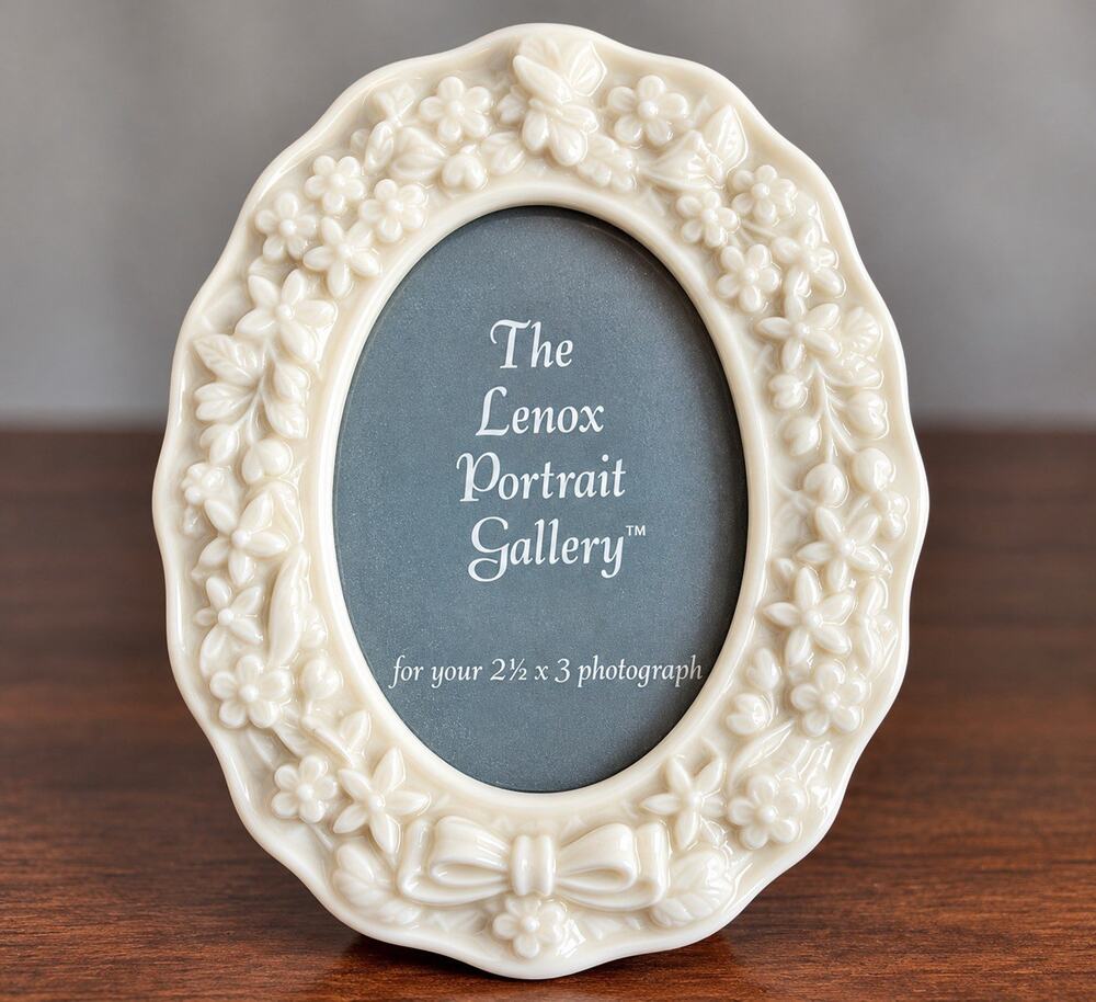Lenox Portrait Gallery Mini Picture Frame Ivory Porcelain Floral Butterfly 2x3